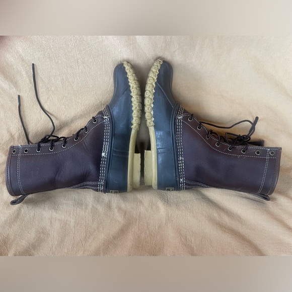 LL Bean Duck Boot Womens Size 7 Lace Up 10” brown Leather Shearling Lined - Picture 4 of 8